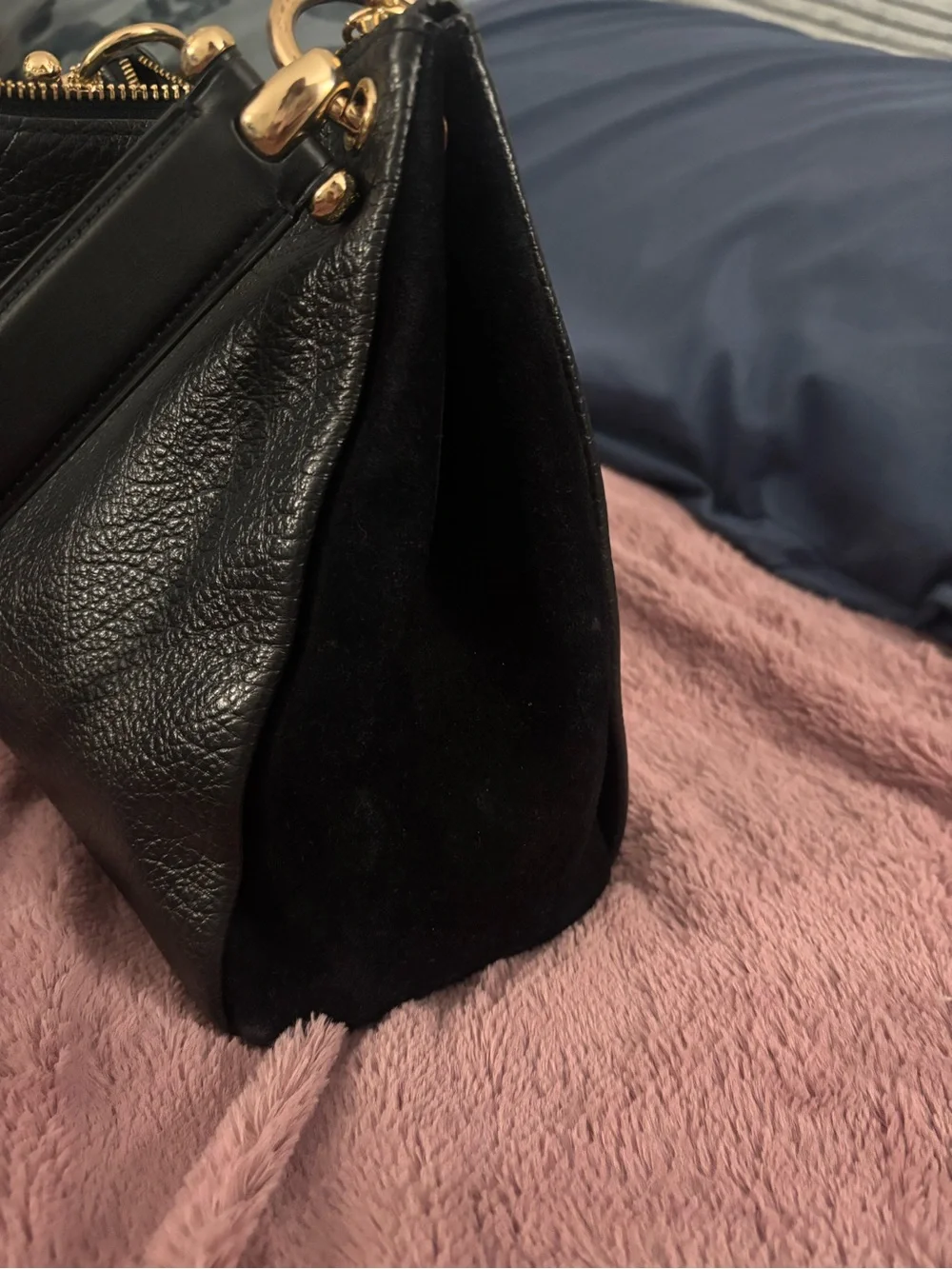 COACH Black Leather Shoulder Bag with Gold Accents